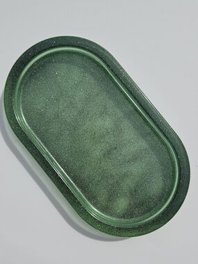 Handmade Dark Green & Holographic Black Glitter Pill Shaped Resin Tray